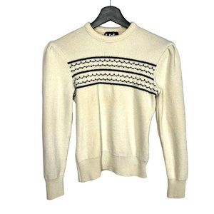 Vintage 70s Lido of CA Cream Blue Stripe Wool Pull Over Sweater Medium